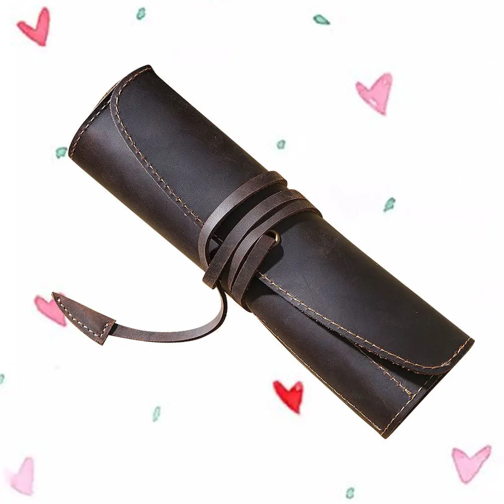 

Premium Pen Case Roll Style Hand Stitched Pouch Organizer for Pens Coffee Color Office College Use