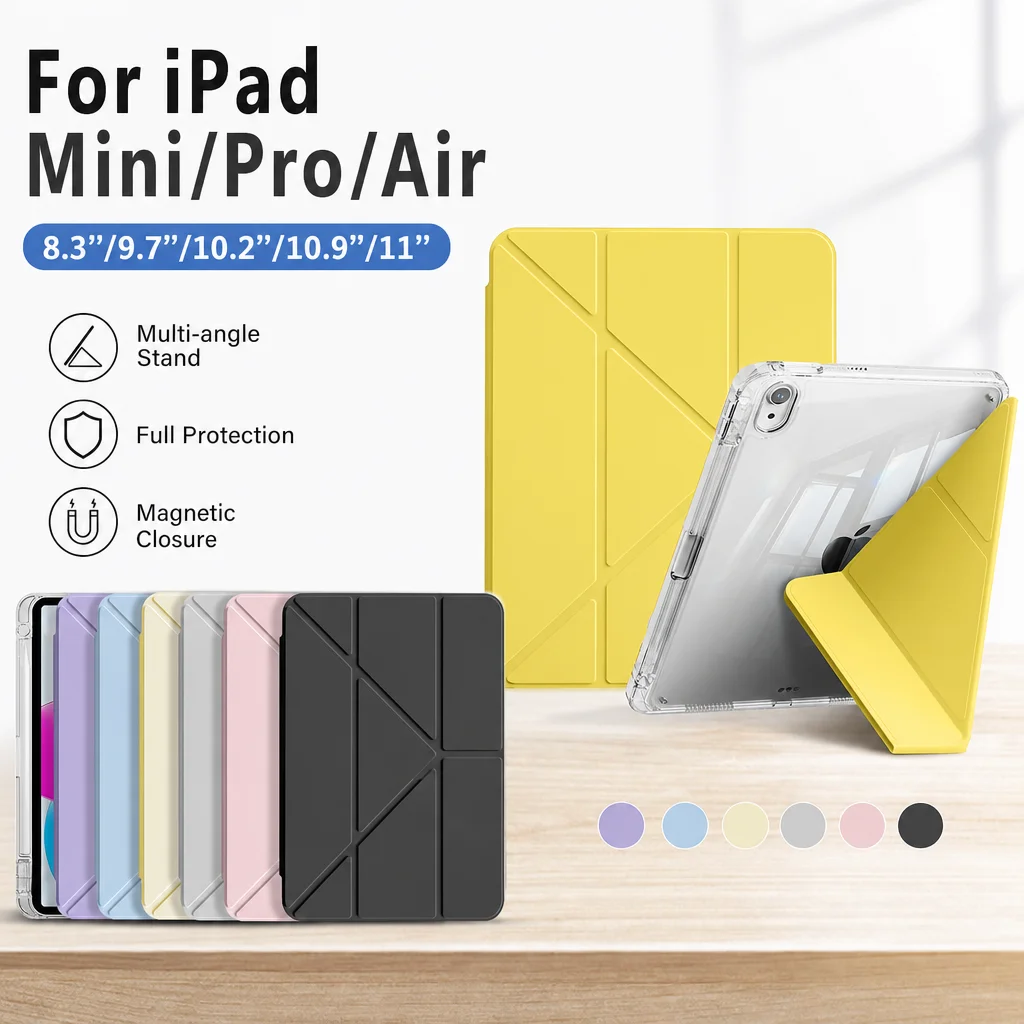 3+Y-fold Flip Clear Cover For iPad 10th 11th Gen 7/8/9 10.2'' Start Case iPad Air 4 5 10.9 6 7 11 iPad Air 2 9.7 Pro 11 Mini 6 7