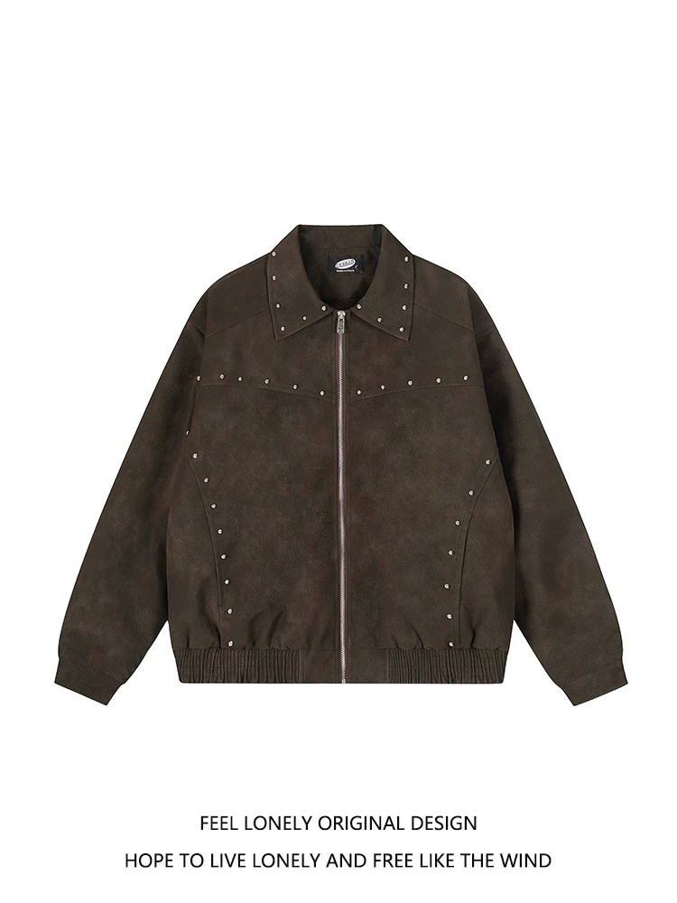 

Мужская куртка из искусственной кожи в стиле ретро American Feel Lonely с заклепками на подкладке свободного кроя, модная зимняя верхняя одежда