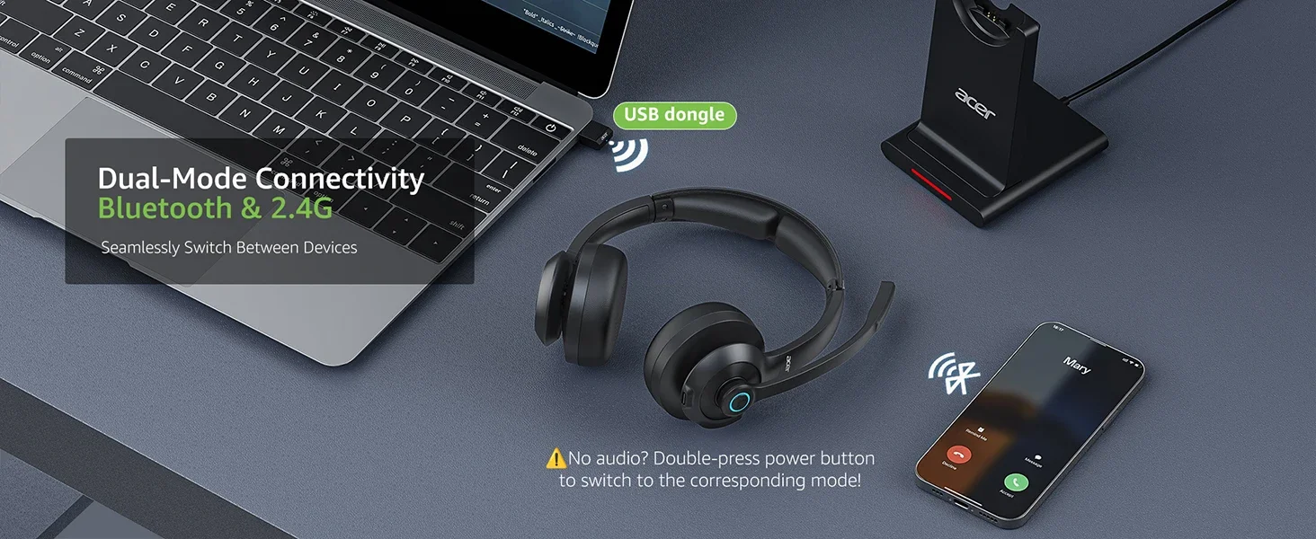 NEUE Acer HB02 Kabellose Headsets für die Arbeit 2,4G Bluetooth 5.3 Dual-Mode-Kopfhörer ENC Kristallklare Anrufe Mikrofon USB-Dongle für PC – Detail 4