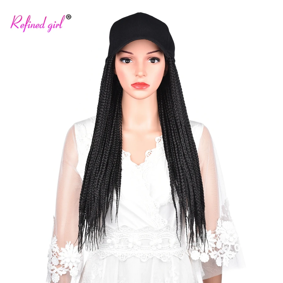 Hat With Box Braids Synthetic Ombre Wigs Baseball Cap With Braiding Hair Extensions for Black Women Girls 18 24inch black brown