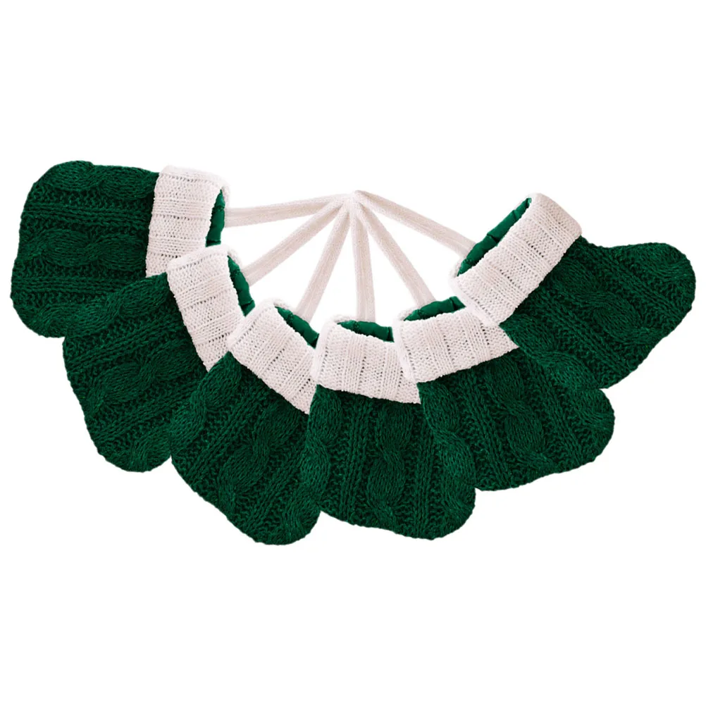 

6pcs Knitted Mini Sock Hanging Decor Xmas Stocking Treat Bag Christmas Party Tree Ornament Candy Storage Pouch Holiday