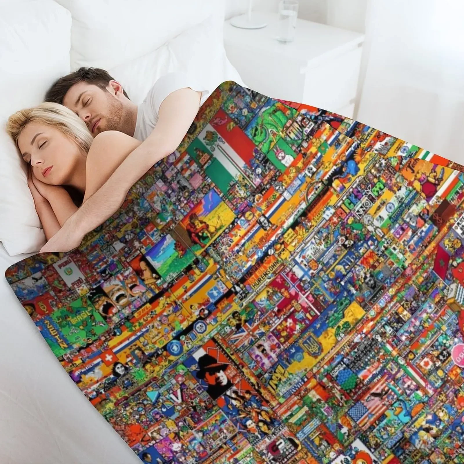 Reddit Place 2023 Merch، Reddit r/place 2023، r/place 20223، Merch، بطانية رمي الملصق، بطانيات أريكة مزخرفة بشعر المانجا