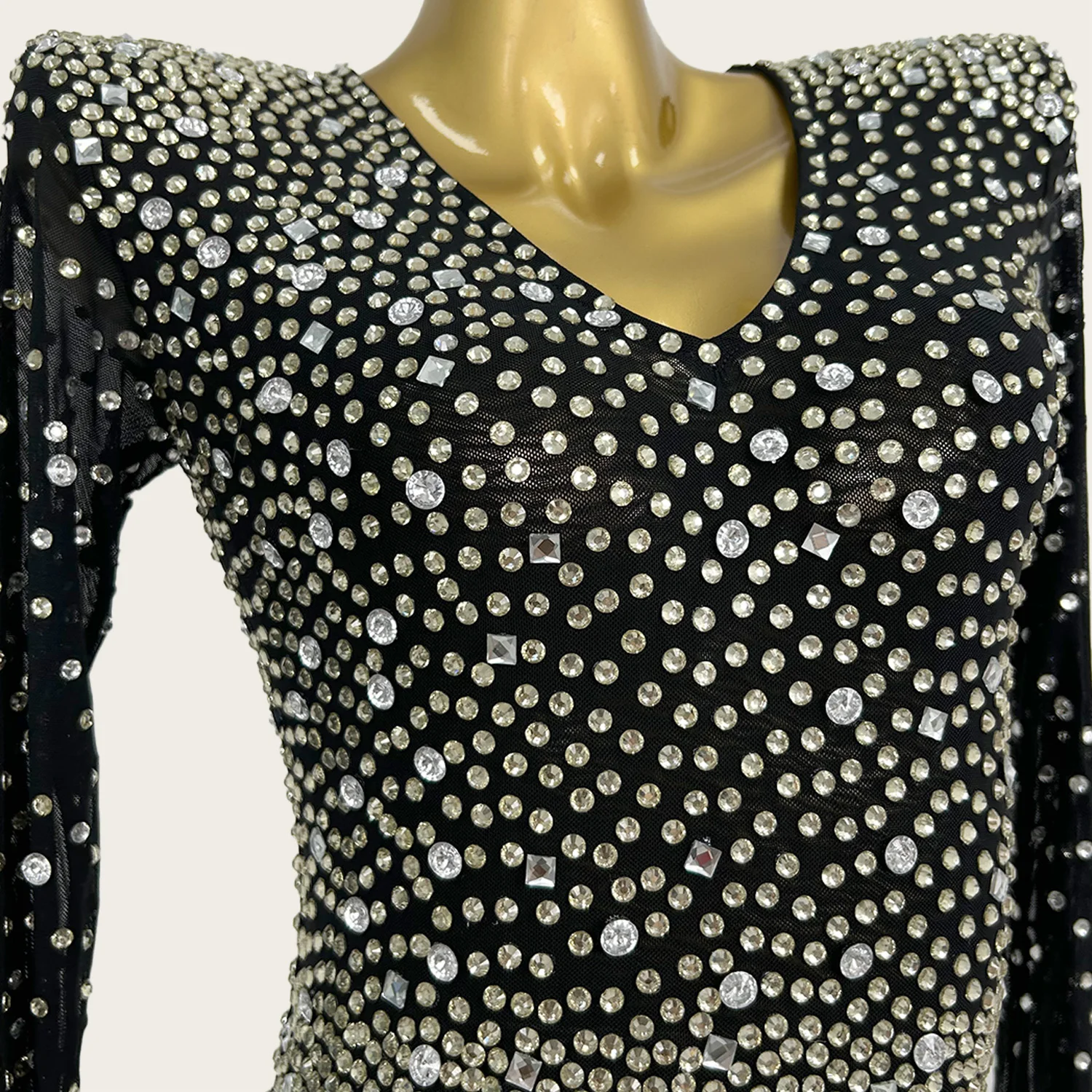 فستان أسود طويل من حجر الراين اللامع بقماش شفاف وفتحات جانبية عالية للحفلات الراقصة والسجادة الحمراء ثوب مسائي رسمي لحفلات أعياد الميلاد Heihai #5