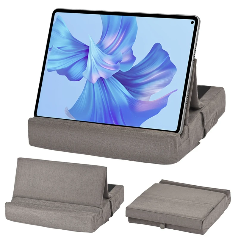 Foldable Tablet Pillow Holder - Soft Pad Stand For Bed, Desk & Lap With Pocket & Stylus Mount