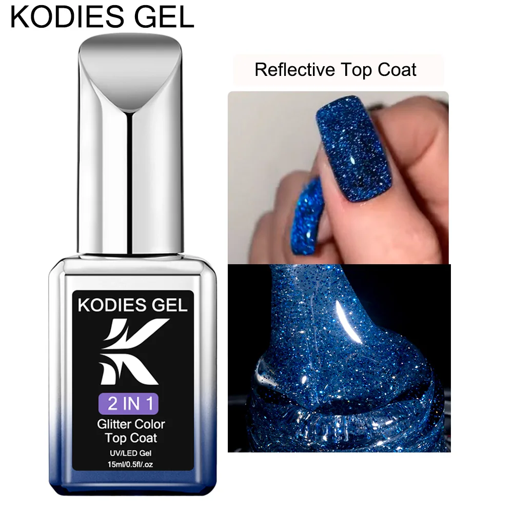 KODIES-esmalte brillante de GEL para uñas, esmalte semipermanente UV/LED, capa superior, sin toallita, brillante, Diamante Azul