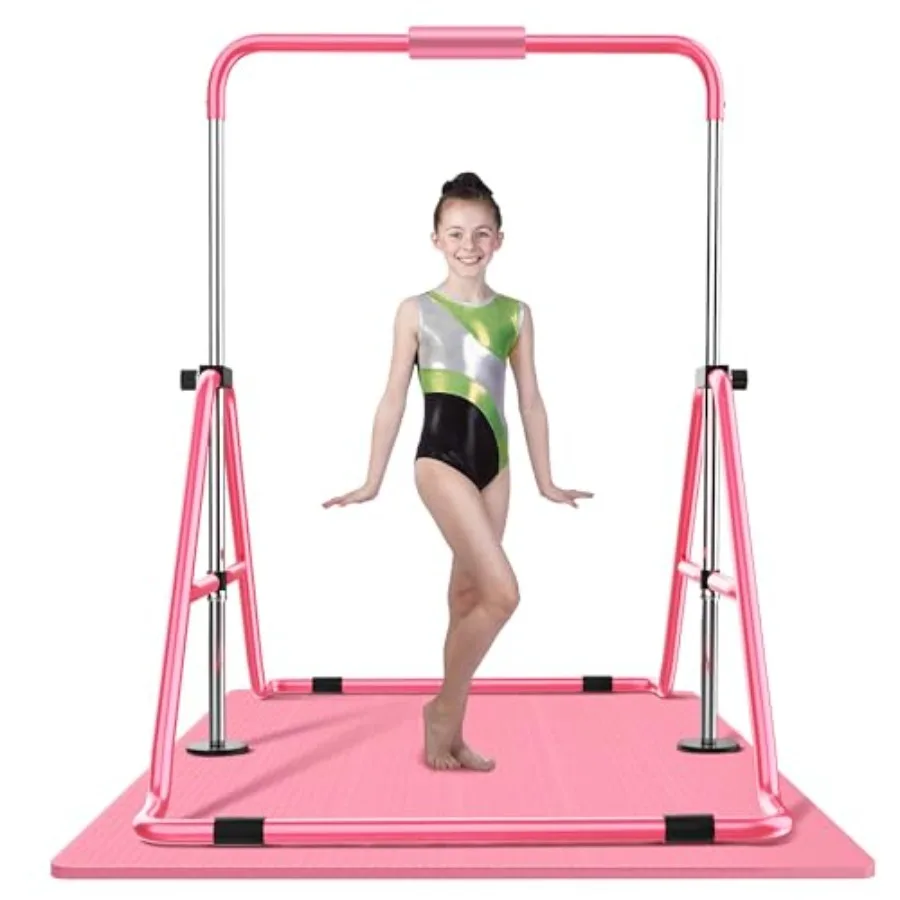 

Gymnastics Bar with Mat, Foldable Gymnastics Horizontal Bar Height Adjustable, Gymnastics Equipment for 3-12 Ages, 's Gifts