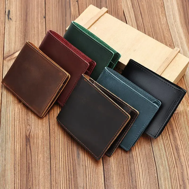 New foreign trade model, top-layer cowhide simple and versatile wallet, crazy horse leather men's vintage fashion wallet, portab
