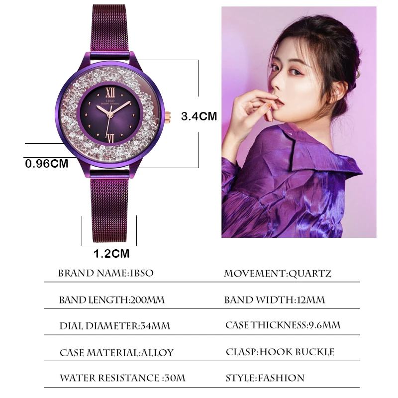 Luxury Brand Women Watch Steel Mesh Purple Waterproof Rhinestone Hand Clock Female Fashion Original Designer Wristwatch Ladies