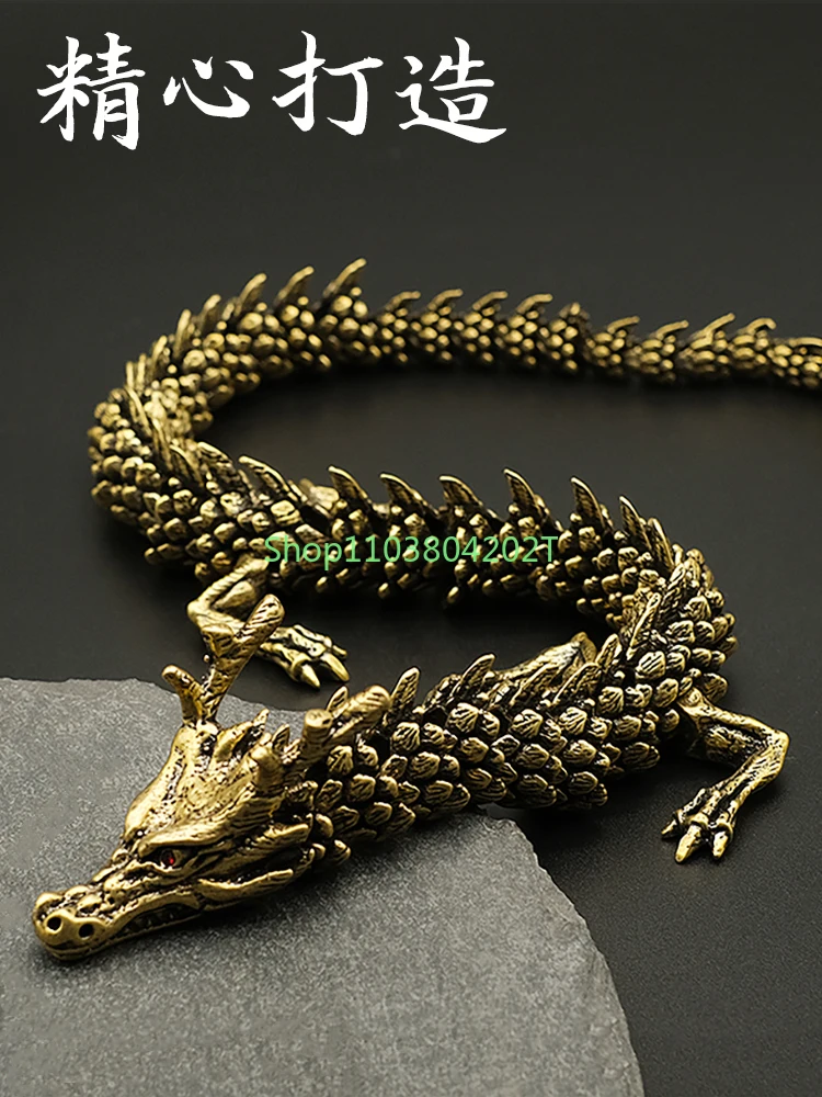 Brass Vintage Golden Dragon Black Dragon Decoration Movable Craft Hand Pieces Desktop Living Room Exhibition Hall Study