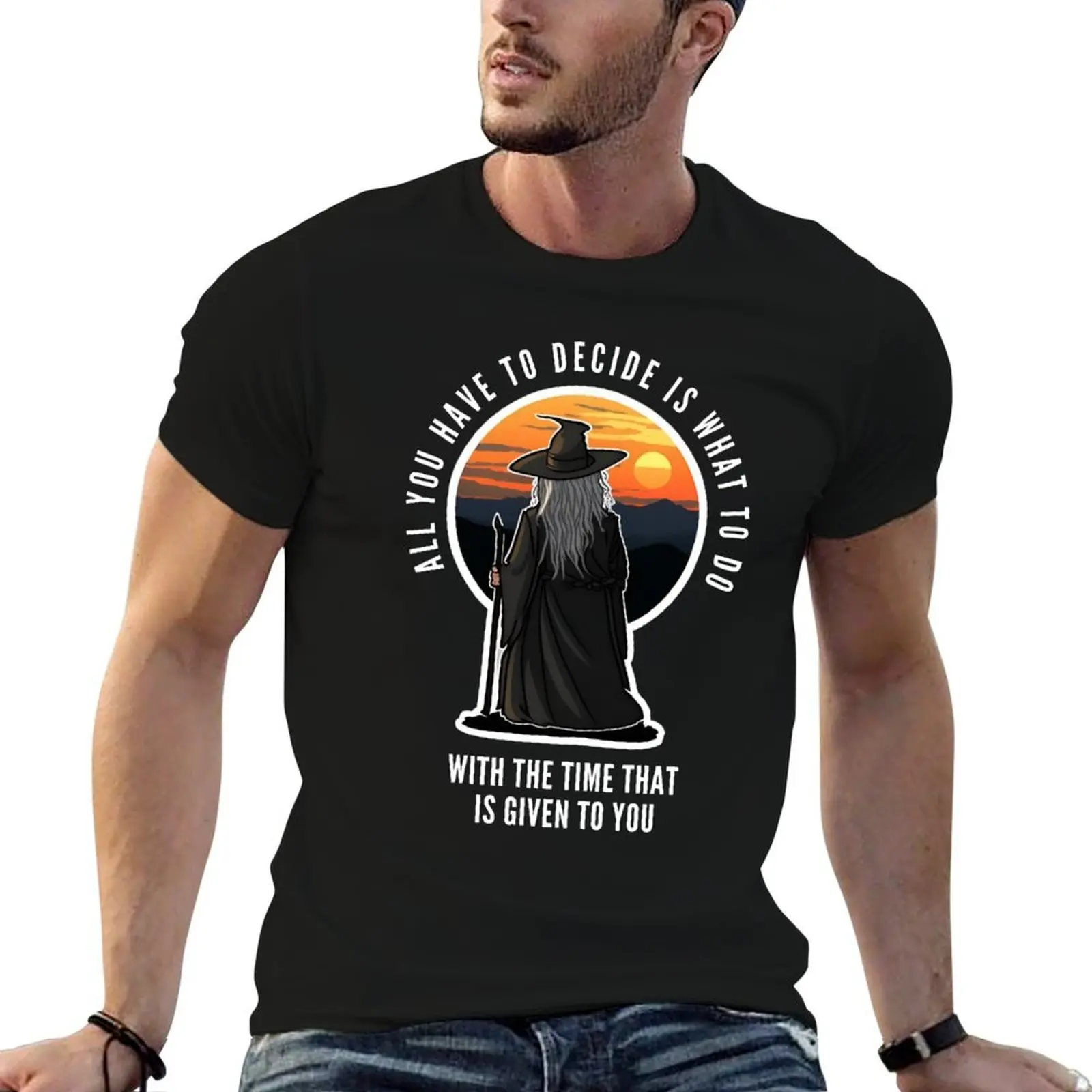 Old wizard watching the sunset - All you have to decide - Fantasy T-Shirt