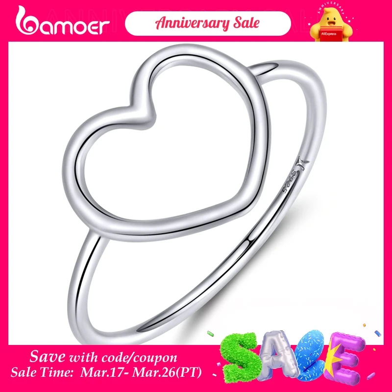 BAMOER-Bagues minimalistes en forme de cœur pour femme, argent regardé 925, déclaration de fiançailles de mariage, bijoux fantaisie, 4 couleurs, SCR641