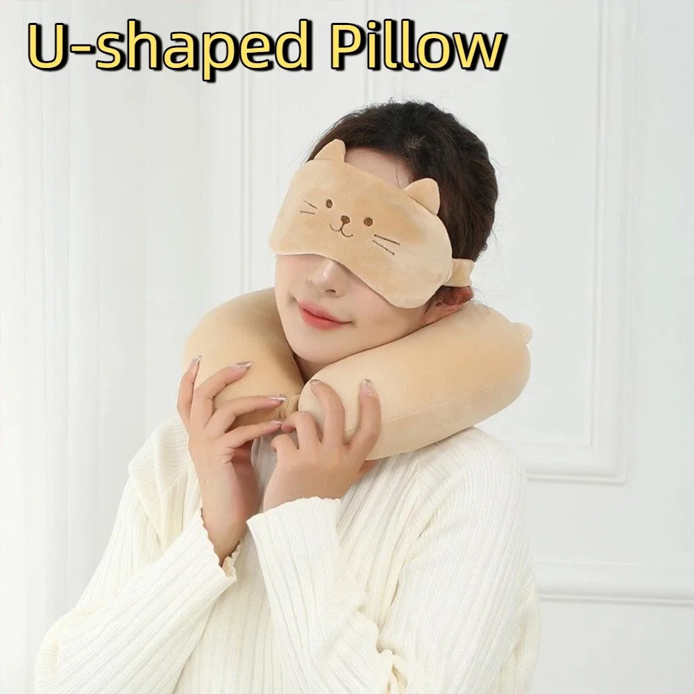 

Cute Portable U-shaped Pillow Soft Slow Rebound Neck Pillow Cartoon Animal with Eye Mask Travel Pillow Camping
