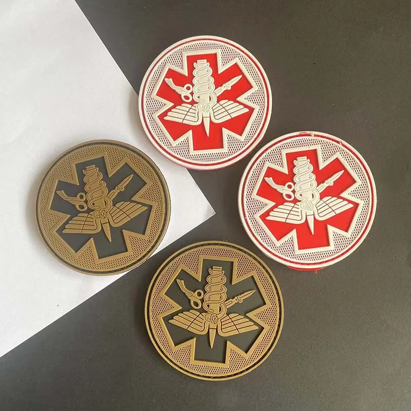 8CM/3d PVC Rubber Patches Glow In The Dark,Medical Treatment Armband Badge,Military Tactical stickers,Hook And Loop Morale Patch