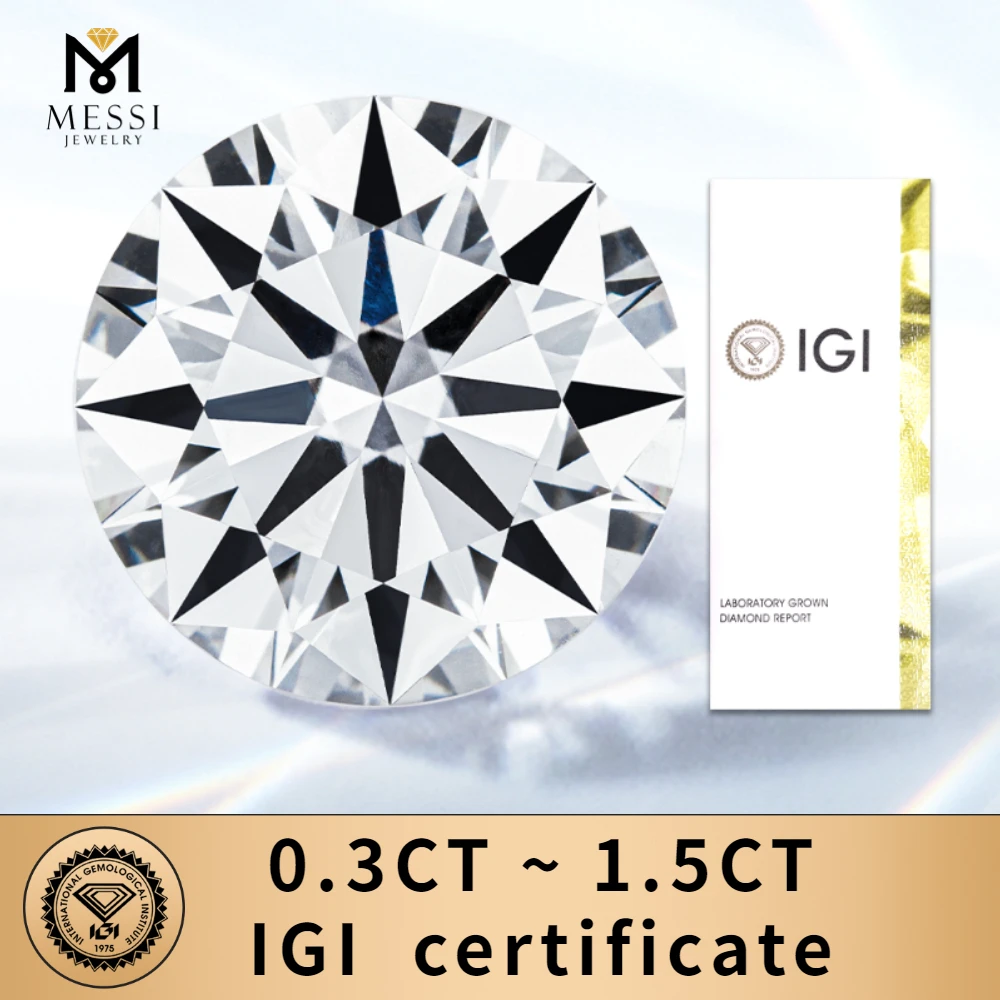 With IGI Certificates 0.3ct 0.4ct 0.5ct 0.6ct 0.7ct 0.8ct 0.9ct 1ct 1.5ct Lab Grown Diamond CVD HPHT Diamonds Stone Wholesale