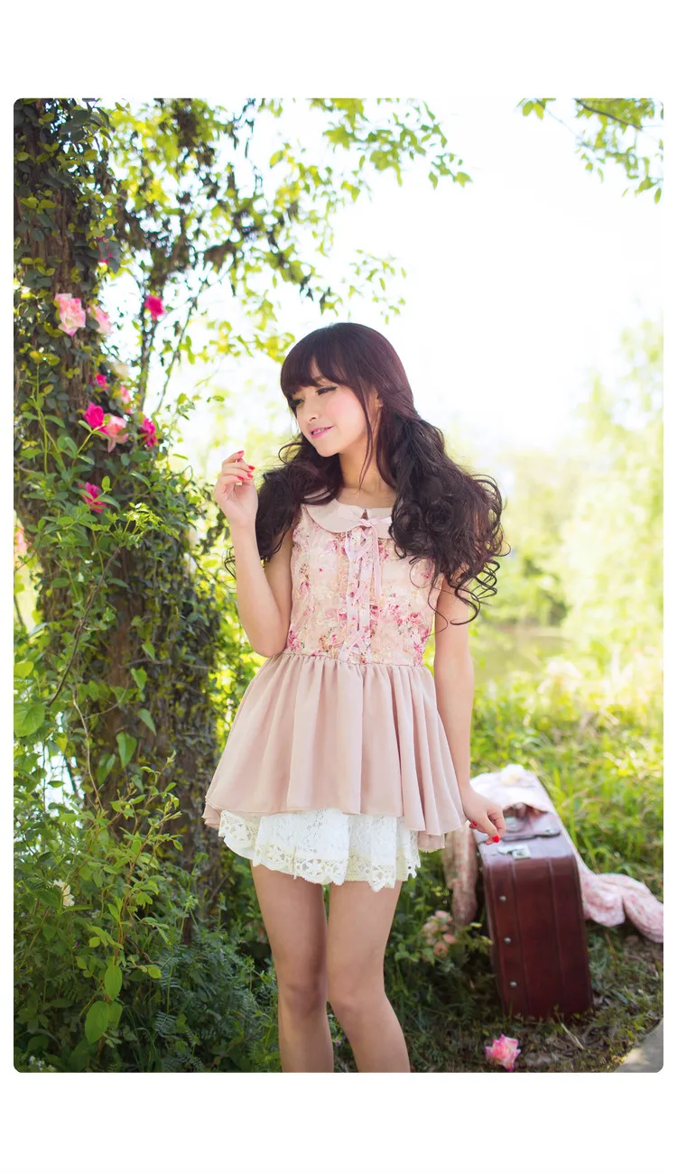 Sales Japan Liz Lisa Lace Chiffon Floral Printed Ribbon Mini Dress