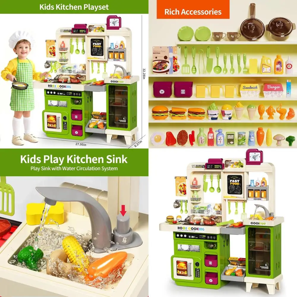 

Interactive Kids Play Kitchen with Electric Stove, Grill, Sink, and Lights & Sound Effects - Toddler Cooking Toy Gifts
