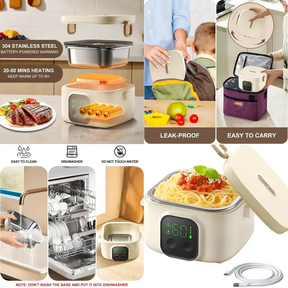 

Перезаряжаемый самонагревающийся ланч-бокс, контейнер из нержавеющей стали на 800 мл, идеально подходит для детей, сохраняет тепло еды, отлично подходит для путешествий, пикников