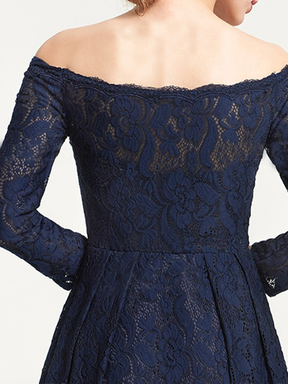 Gaun Malam Prom A-Line Elegan Gaun Tamu Pernikahan Panjang Selutut Berlipat Lengan 3/4 Bahu Terbuka Renda 2025 Gratis Disesuaikan