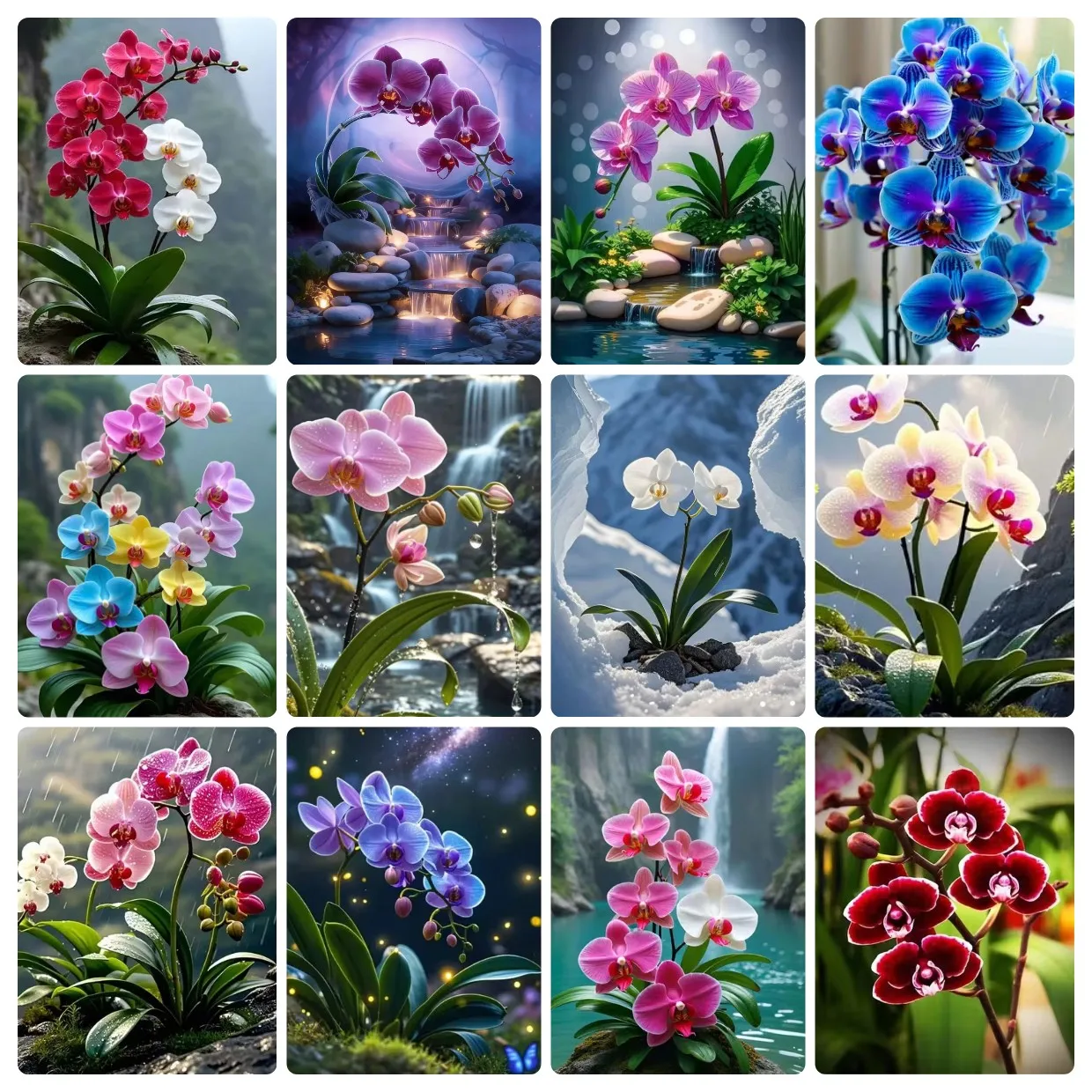 Malen nach Zahlen Set für Erwachsene Anfänger 40x50cm Orchideenblüten-Landschaft DIY Leinwandmalerei Heimwanddekoration Kunsthandwerk Geschenk
