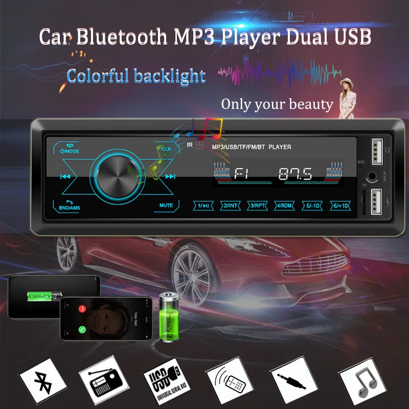 

Car radio 1 Din Car MP3 Player USB Remote 178 * 50 * 70mm Memory Card U Disk 4.0 Bluetooth Dual USB Support FM AUX RCA M10