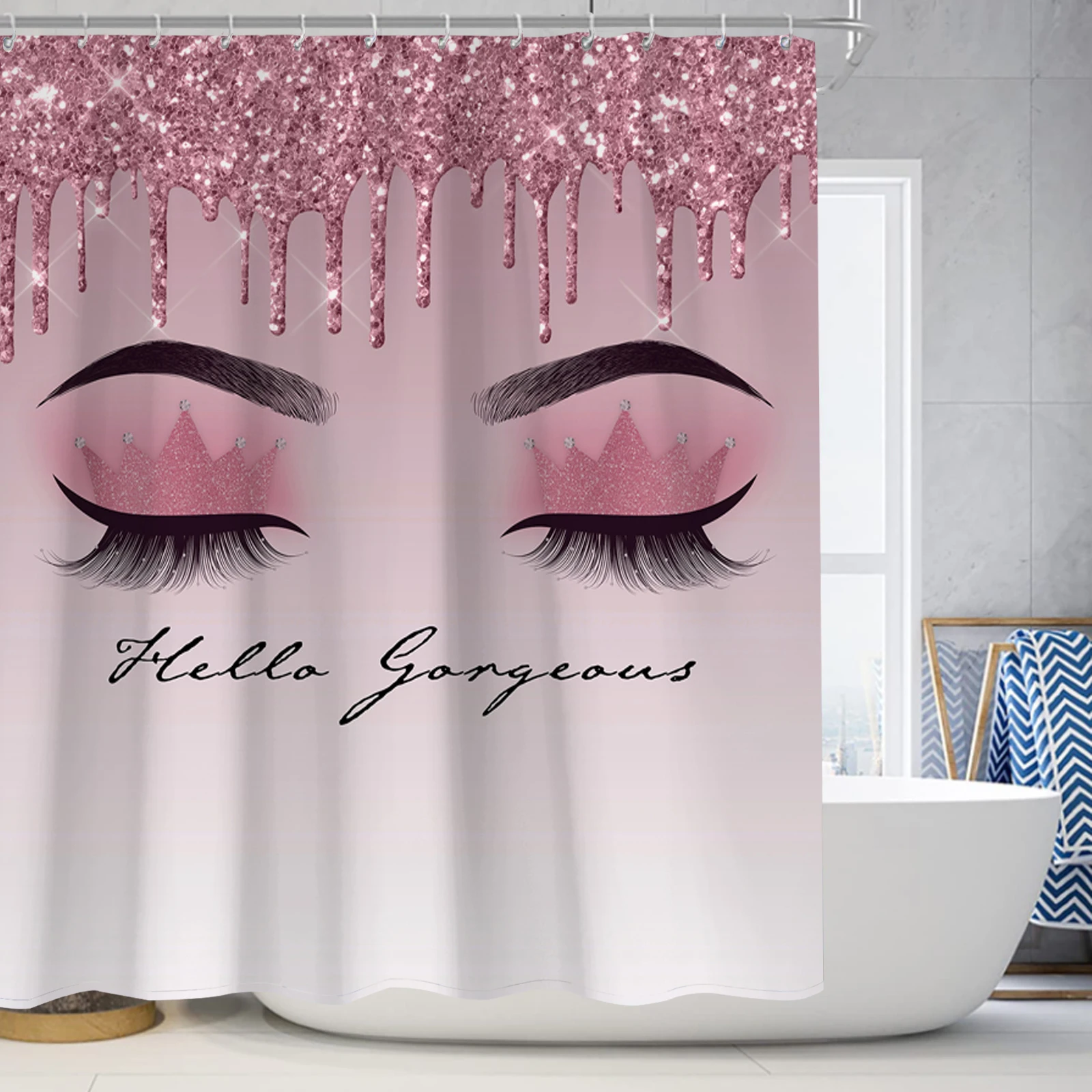 Glitter Series (Sequin-free) Printed Shower Curtain Modern Waterproof Polyester Home Decor Bathroom Curtain with Hooks