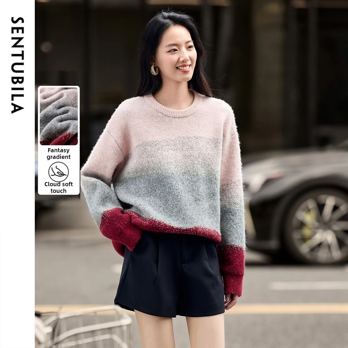 

SENTUBILA Women Fashion Loose Sweaters 2025 Autumn Long Sleeve Design Knitted Pullovers Dropped Shoulder Female Tops W54ED3804