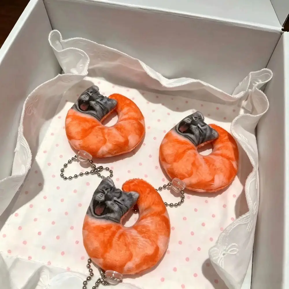 Creative Small Mini Cat Shrimp Keychain Lobster Key Ring Stuffed Animal Cat Plush Doll Kitten Bag Charm Cat Pendant Party Gift