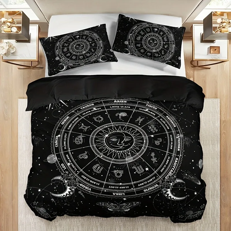 Sun And Moon Abstract Print Duvet Cover Set - Soft Comfortable Bedding Machine Washable for Bedroom Guest Room Ramadan Gift