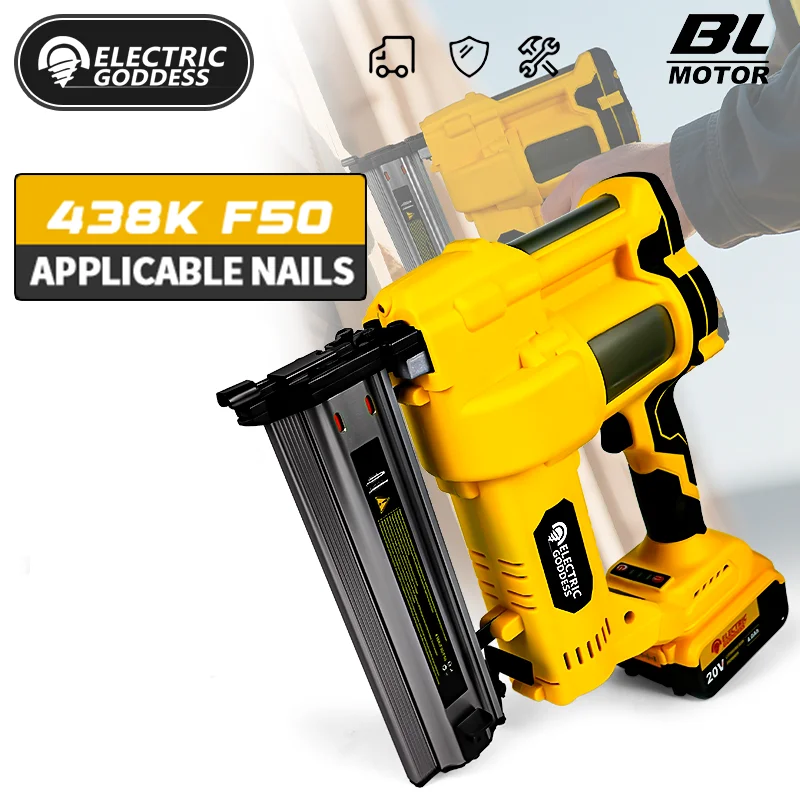 50mm Brushless Electric Nail Gun F50 Cordless Straight/N-Shape Electric Stapler Woodworking Tool for Dewalt 20v Battery Pin