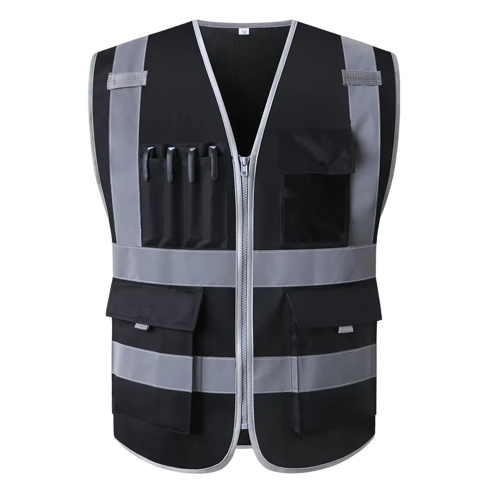 Custom LOGO Workwear Vest with Multi Pockets Zipper Front for Men Women Construction Site Work Hi Vis Safety Clothing