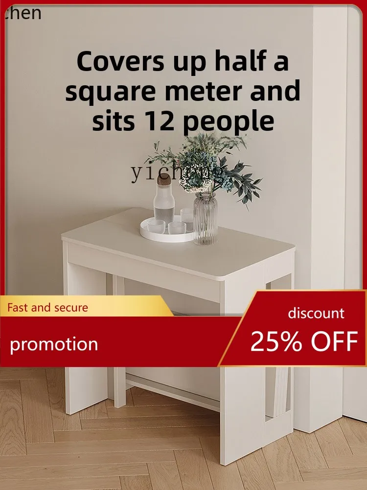 

HXL cream wind folding dining table household solid wood modern simple retractable dining table and chair combination