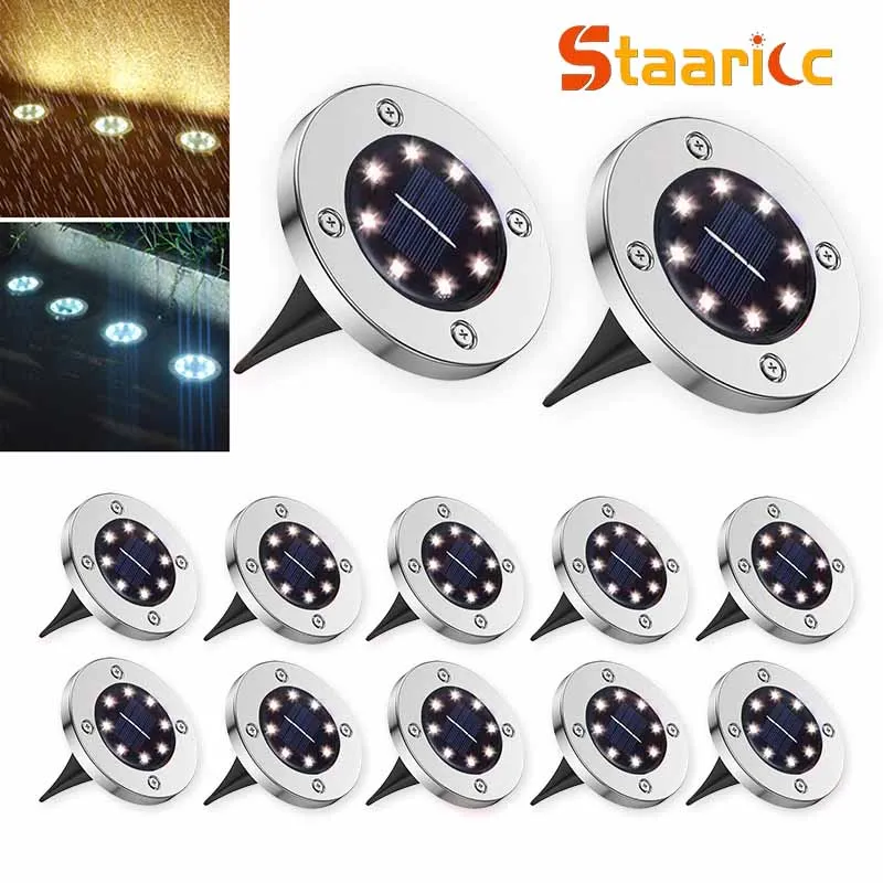 1-8パックソーラー8ledグラウンドライト装飾用屋外照明ステンレス鋼街路灯中庭庭園小道用