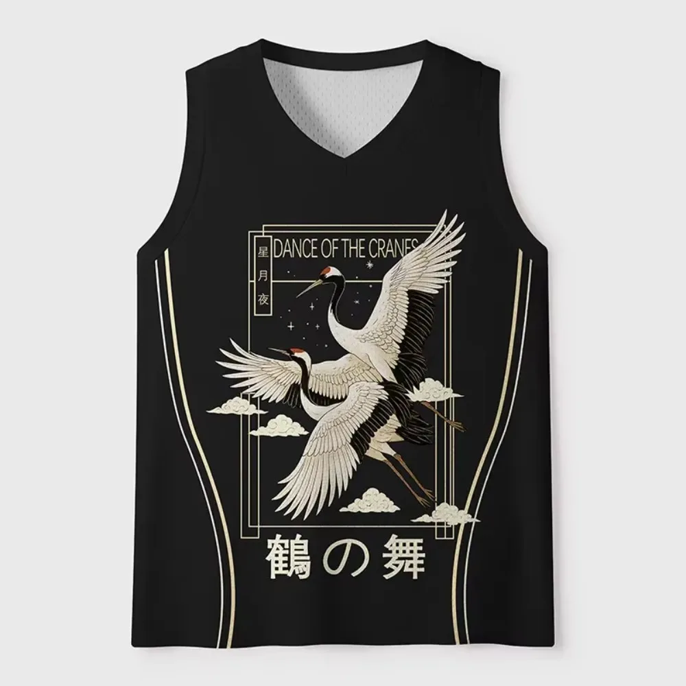 Fashion New Ink Crane Koi Pattern 3 D Printed V-Neck Men's Large-Sized Vest - Outdoor Casual Breathable Quick-Drying Sports Vest