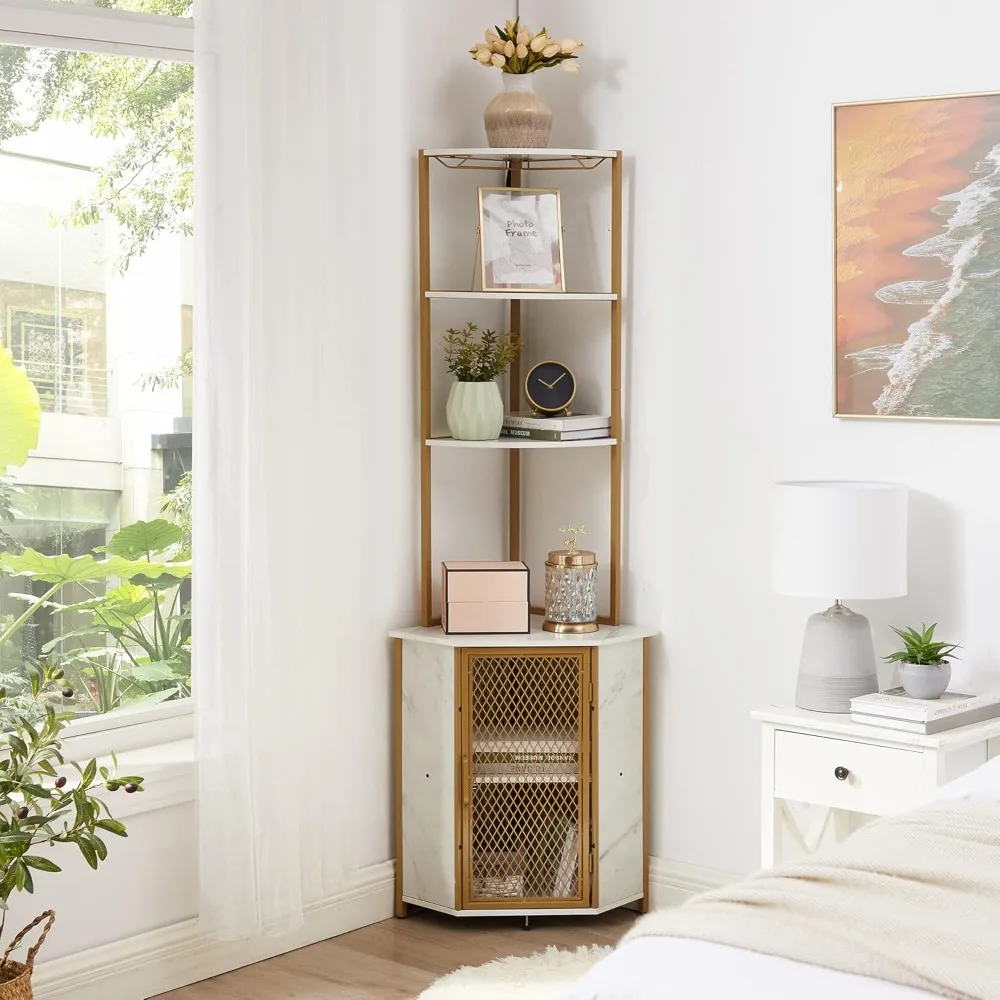 

Corner Cabinet, Tall Storage Shelf, Bookshelf Display Shelves Rack for Living Room, Kitchen, Balcony, Small Space