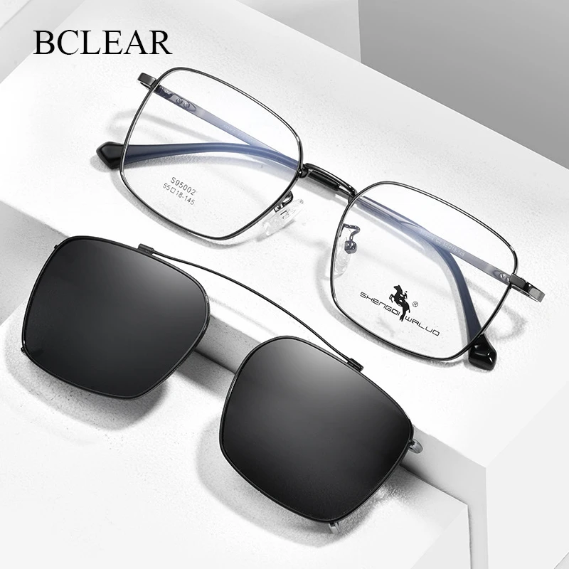 BCLEAR Vintage Alloy Clip-On Sunglasses Fashion Optical Frame Men Women Spectacle Polarized Clip Sun Glasses UV Protection
