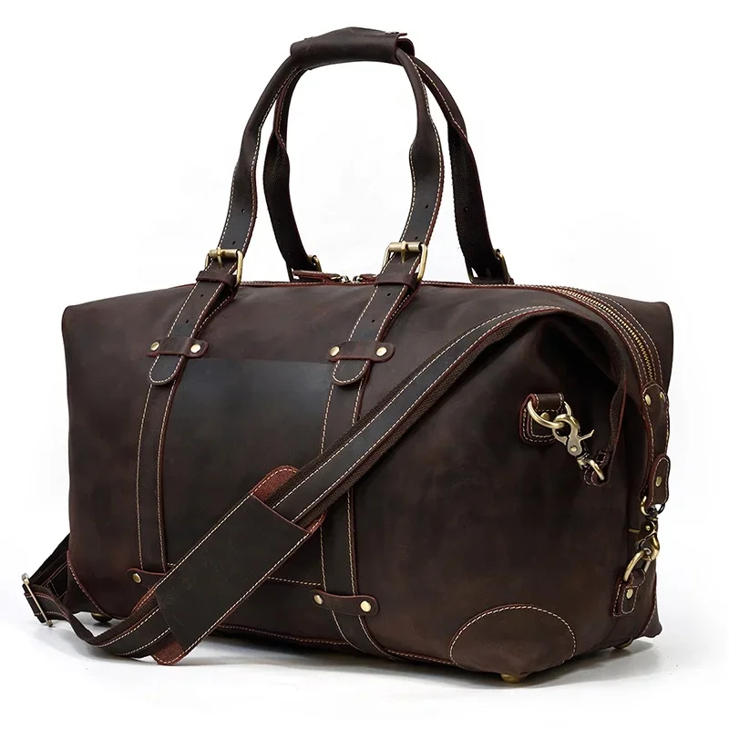 Hot Sale Retro Weekender Bag Shoulder Strap Men Crazy Horse Gym Leather Luggage Travel Bag