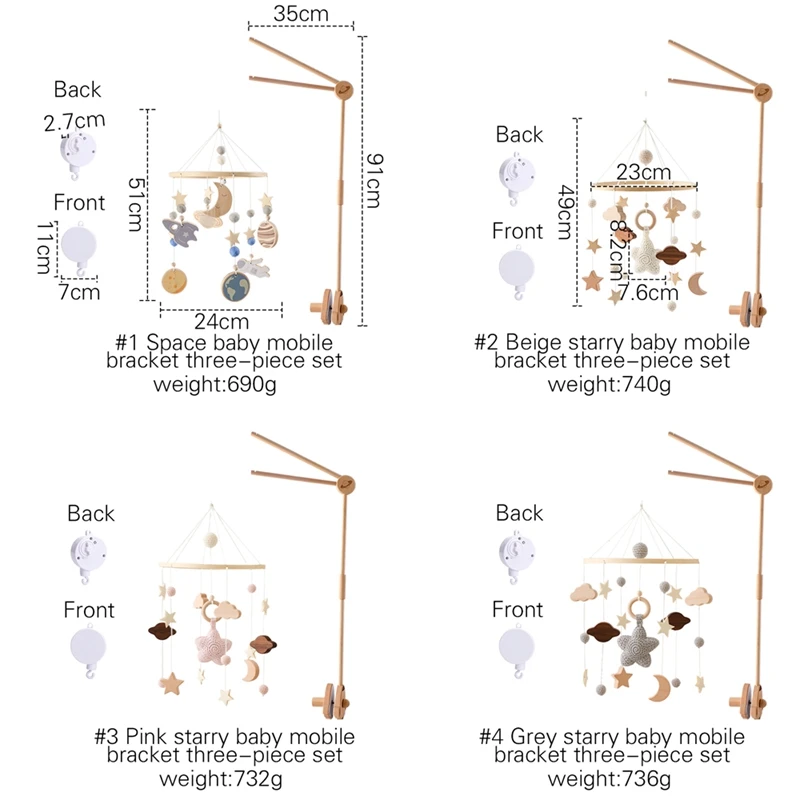 Baby Rammelaar Speelgoed 0-12 Maanden Houten Raket Mobiele Pasgeboren Muziekdoos Set Bed Bel Opknoping Speelgoed Houder Beugel Baby Wieg Speelgoed Cadeau