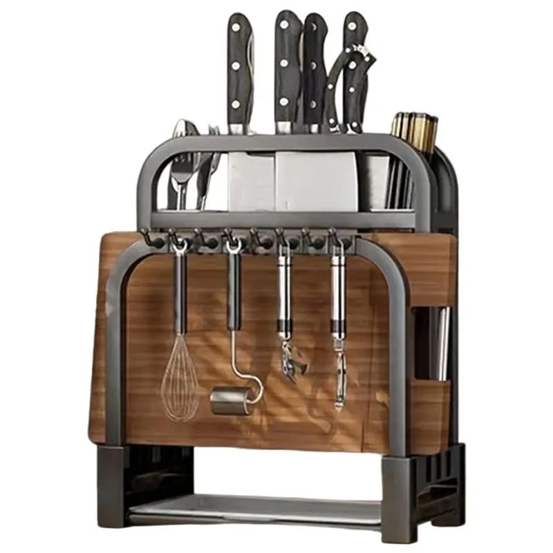 

IALJ-Kitchen Home Countertop Knife Holder Stainless Steel 1Pc Cutting Board Rack Integrated Storage
