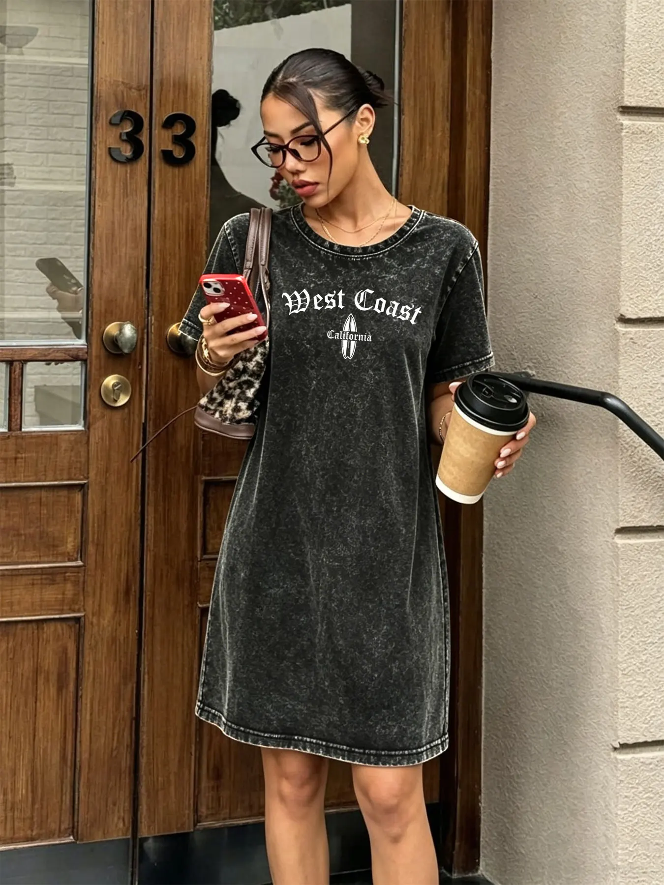 Vintage Washed T-Shirt-Kleid für Damen, Stilvolles & Vielseitiges Kleid mit Schriftzug-Print