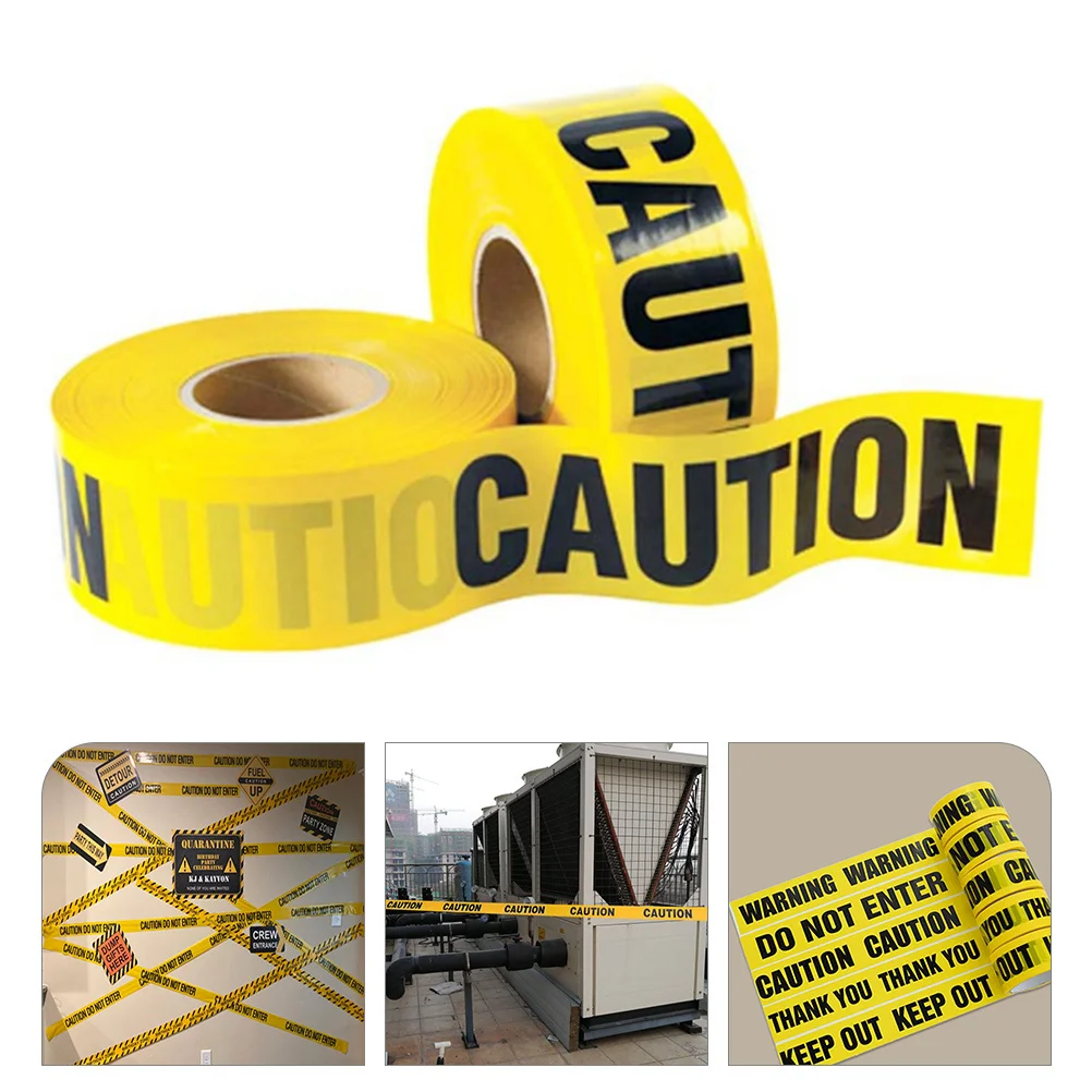 2 لفات شريط تحذير أصفر 100 متر لفة مانعة لتسرب الماء مادة البولي ايثيلين حاجز تحذير عالي الوضوح لخطر مواقع البناء