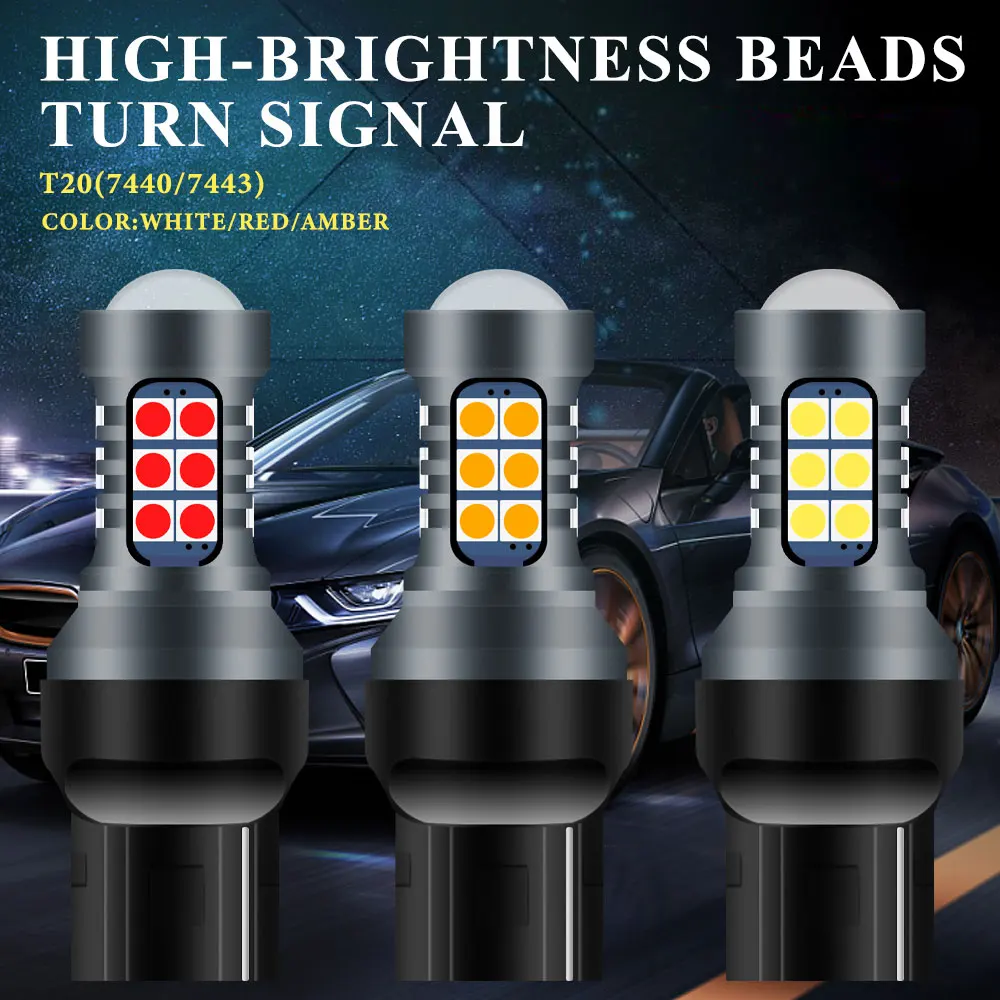2Pcs T20 LED Bulbs 7440 7443 Led WY21W W21W Car Turn Signal Lamp 27SMD 3030 LED Position Light DRL Driving Lamp