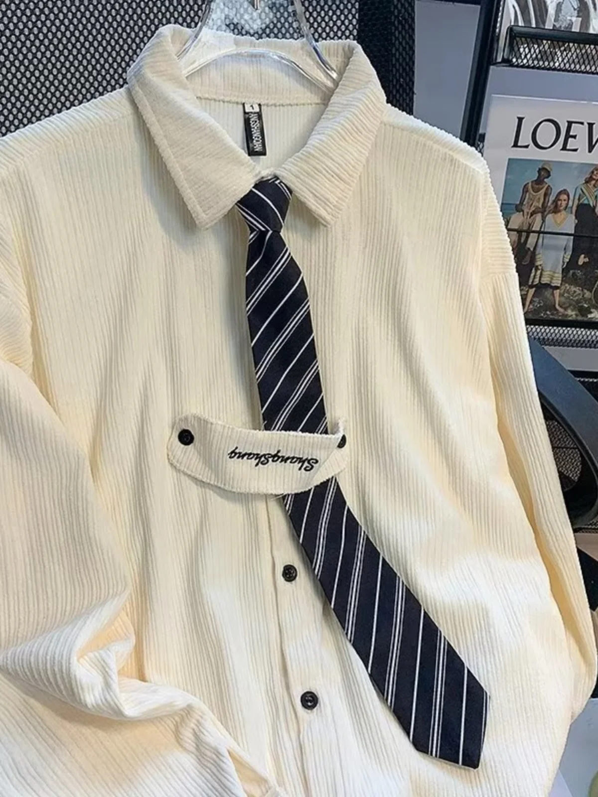 

Мужская текстурированная рубашка с длинным рукавом в винтажном американском ретро-стиле, свободного кроя, на пуговицах, осенне-зимняя, в университетском стиле