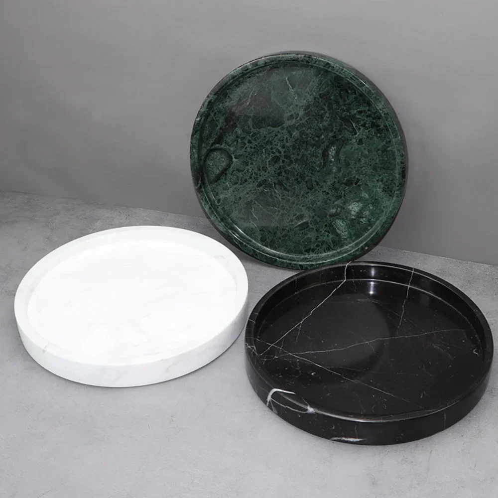 Factory Price 25CMx3cm 100% Natural Stone Round Pallet Whole Marble Carving Circular Jewelry Trinket Tray