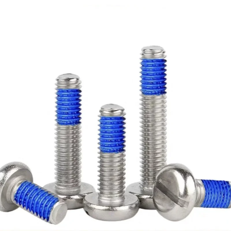 20 Pcs M1.6 M2 M3 M4 M5 M6 M8 304 Slotted Round Head Bolt GB67 Flat Round Head Glue-Dispensing Anti-Loosening Coated Screw
