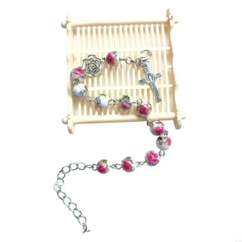 Handmade Round Beads Bracelets Catholic Rosarys Beads Crosses Religious Pendants Bracelets Catholic Jewelry Gift 