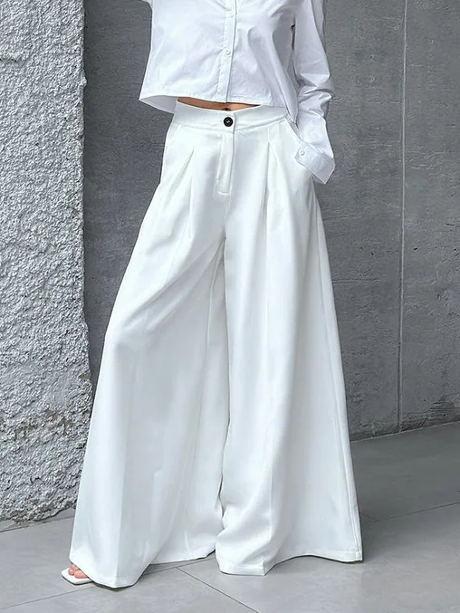 BKLD White Wide Leg Pants High Waisted New Fashion 2025 Autumn Women Clothing Loose Dropping Temperament Pants Solid Color