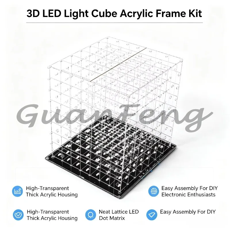 Finished 8x8x8 RGB LED Cube 3D CUBE8 LED Matrix with Acrylic Shell IR Wireless Remote Control