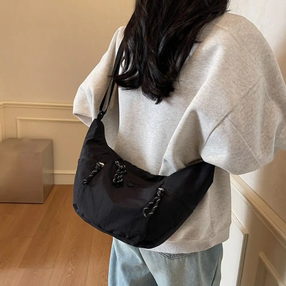 

Large Capacity Nylon Dumpling Bag Japanese Style Multiple Pockets Sports Shoulder Bag Simple Solid Color Casual Crossbody Bag