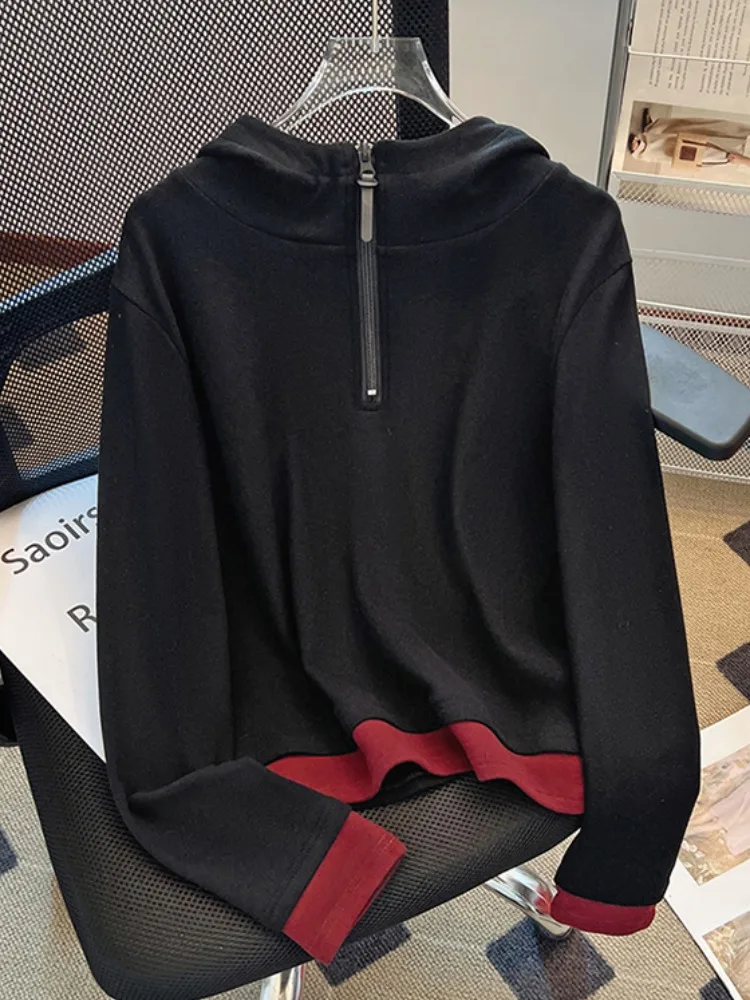 Faionable moletom feminino forrado com capuz outono inverno com zíper design coreano sle slim fit comprimento ort